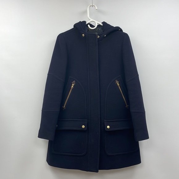 J. Crew Chateau Stadium Italian Wool Parka Pea Coat Winter Jacket Navy 0 - Picture 2 of 9